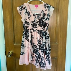 Girls Pink & Black Floral Dress